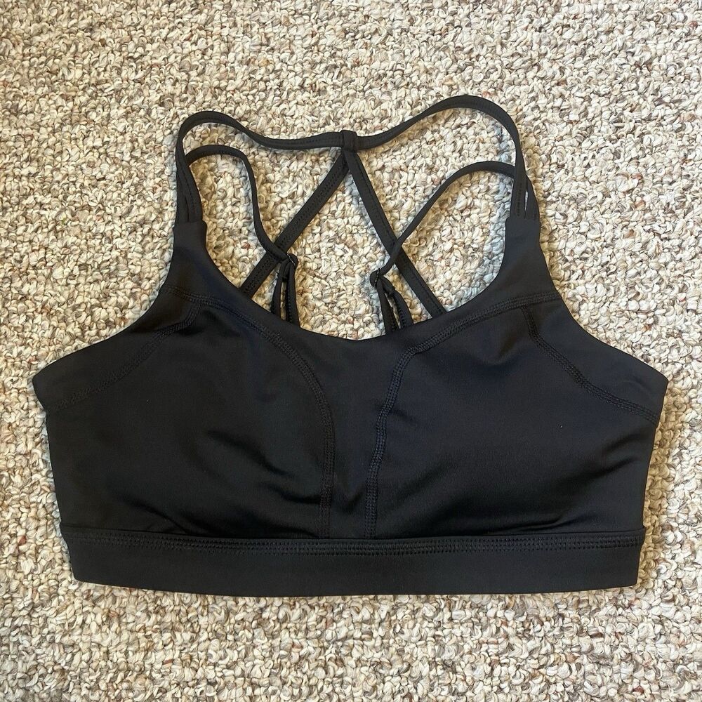 Champion Sports Bra Black Size S Stretch Adjustable Straps Strappy Hook & Eye